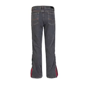 Haute qualité rue décontracté droite denim pantalon blanc hommes pantalon évasé double fermeture éclair mi jeans hommes skinny pile jeans