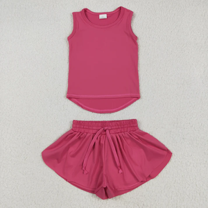 Wholesale Kids Toddler Girls Yoga Wear Summer 2 Piece Outfit Solid Sleeveless Tank Tops with Butterfly Shorts Athletic Sets - Product Image 6