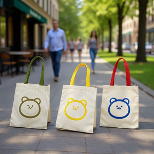 Borsa in tela con orsetto 34x40cm con manici colorati per uso quotidiano - Product Image 2