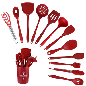 Classic 12-Piece <b>Silicone</b> Metal Kitchen Cooking Utensils Set Smart <b>Tools</b> Big Small Sizes Red Color Dishwasher Microwave Freezer - Product Image 1