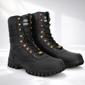 Bottes en cuir véritable noires à haute tige pour hommes, mode décontractée, à lacets, pour la marche en plein air, semelle antidérapante durable, confortables - Product Image 1