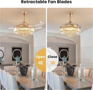 Lampadario a LED in Cristallo <span class=keywords><strong>con</strong></span> Ventilatore a Soffitto Invisibile e Musica Bluetooth - Product Image 3