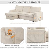 Großhandel Cord 2-in-1 Ausziehbares Schlafsofa Konvertierbares Sofa mit Stauraum Chaiselongue L-förmiges Sofa mit Versteckten Getränkehaltern