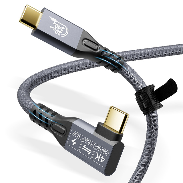 High Quality USB C 3.2 Gen2x2 20Gbps Cable, 90Degree USB C 4K60Hz UHD Video 5A/240W PD3.1 Fast Charge Cord with E-Marker