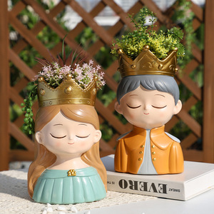 Macetas de plantas King y Queen ROOGO, figura novedosa, caja de plantas de aire, accesorios de escritorio, maceta de Cactus suculenta - Product Image 3