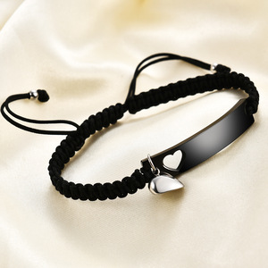 Bracelet de couple en acier inoxydable gravé sur mesure avec cordon noir magnétique, bijoux unisexe, cadeau - Product Image 3