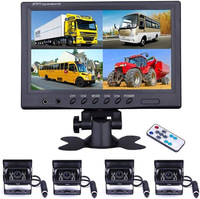 Kit de caméra de recul à vision nocturne infrarouge 4 pièces avec moniteur quadruple étanche IPS LED 9 pouces 12V-35V pour camions, bus et camping-cars