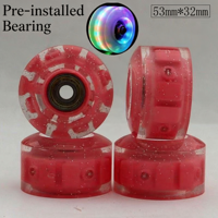 Roues de patins à roulettes en PU clignotantes 53x32mm, s'illuminent avec roulements préinstallés pour patins à roulettes et skateboards, multicolores