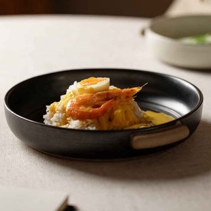 Assiette de service <span class=keywords><strong>en</strong></span> porcelaine vintage à texture spirale, <span class=keywords><strong>plat</strong></span> de cuisson <span class=keywords><strong>en</strong></span> céramique avec poignées latérales, grand <span class=keywords><strong>plat</strong></span> noir résistant <span class=keywords><strong>au</strong></span> <span class=keywords><strong>four</strong></span> - Product Image 5