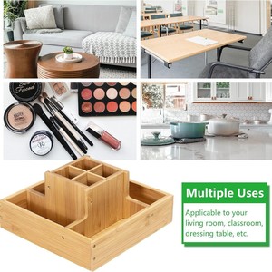 Wooden Bamboo <b>Desk</b> Organizer <b>Rotatable</b> Stationery Storage Box With Compartments For Office Supplies And Pencils Pens Scissors - Product Image 2