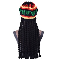 Rasta Vintage jamaicano Rasta peluca negra sombrero de pelo largo rastas trenza gorro de punto divertido sombrero para fiesta accesorio de disfraz