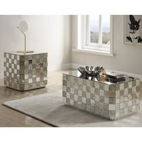 Table basse cocktail miroir à prisme rond unique de Montréal en argent