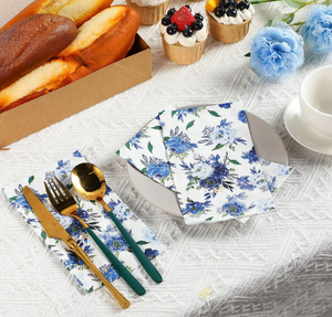 Lot de 16 serviettes florales <span class=keywords><strong>bleu</strong></span> <span class=keywords><strong>marine</strong></span> essuie-mains jetables serviettes en <span class=keywords><strong>papier</strong></span> pour invités <span class=keywords><strong>papier</strong></span> décoratif à - Product Image 2