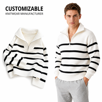 Pull en tricot pour homme style français en viscose rayée, anti-boulochage, avec fermeture éclair, idéal pour l'hiver, vente en gros