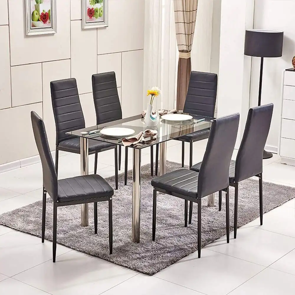 Modern 7 pieces leather dining chairs set restaurant tables and chairs set dining