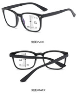 Lunettes de lecture pliables carrées à verres transparents progressifs multifocaux anti-lumière bleue avec étui pour un usage unisexe