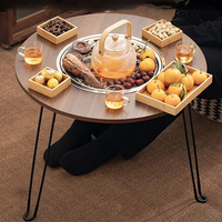 Mesa de té redonda multifuncional de madera para asar a la parrilla, mesa de comedor moderna para interiores y exteriores, para balcón y jardín