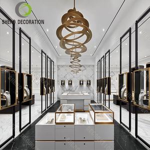 Vitrina de Exhibición de Joyería de Lujo en Dorado, Mesa de Venta con Iluminación LED, Material Metálico, Diseñada para Mostrador de Joyería Exclusiva - Product Image 1