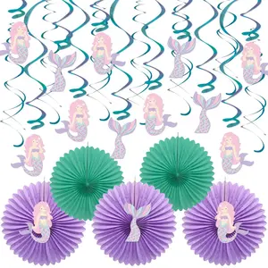wholesale 2021 party decoration Mermaid kit for shop decoration birthday party supplies with tissue paper fan swirl hangings