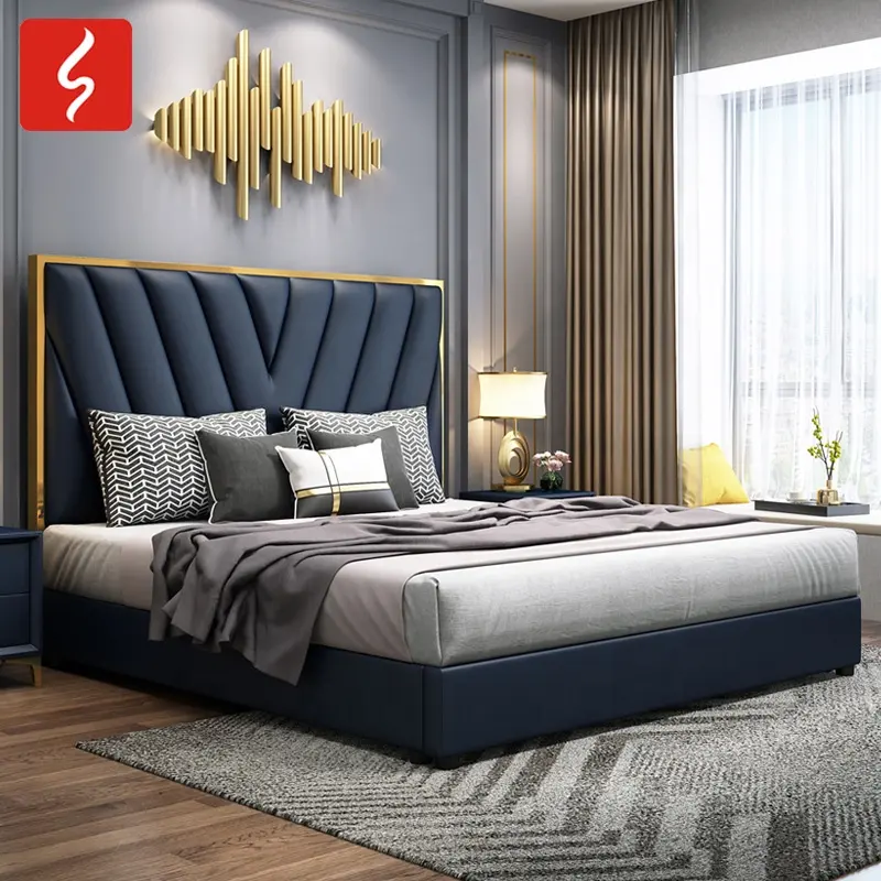 Relájate cómodo de almacenamiento de madera camas de cuero para muebles para el hogar