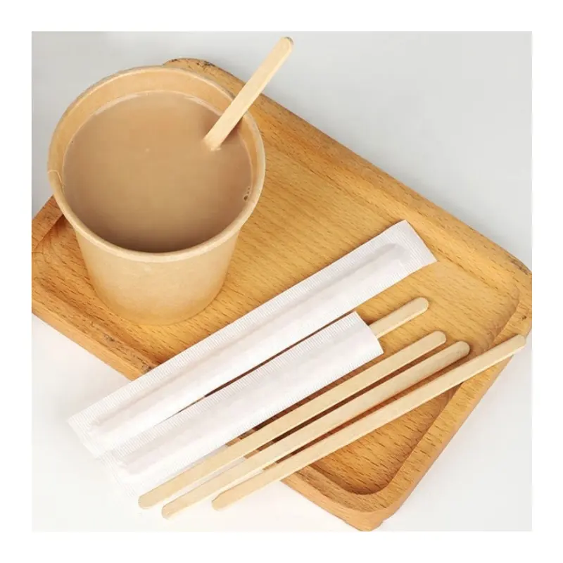 Agitadores de café de madera de bambú con sabor a palitos de miel de papel de envoltura individual personalizados