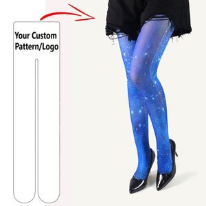 Collants pour femme Galaxy personnalisés, motif étoile bleue, grande taille, pour femmes rondes, sexy, confortables, décontractés, en tricot - Product Image 1