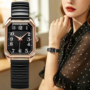 Montre à quartz de luxe pour femme <span class=keywords><strong>W198</strong></span>, version coréenne, carrée, en cuir et alliage, verre, strass, pour affaires, version internationale - Product Image 1