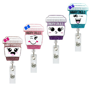 Badge rétractable en acrylique avec boucle à tirage facile, motif emoji arc-en-ciel transfrontalier et visage souriant pour personnel médical, porte-badge nominatif et porte-carte d'identité - Product Image 1