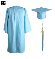 Topi dan Jubah Wisuda Warna Hitam Bahan Polyester Matte 100% Grosir dengan Rumbai untuk Dewasa, Penggunaan Sekolah