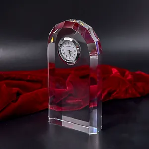 Wholesale Best Selling Decorative Personal customization Glass Crystal Clock Award for business souvenir gift