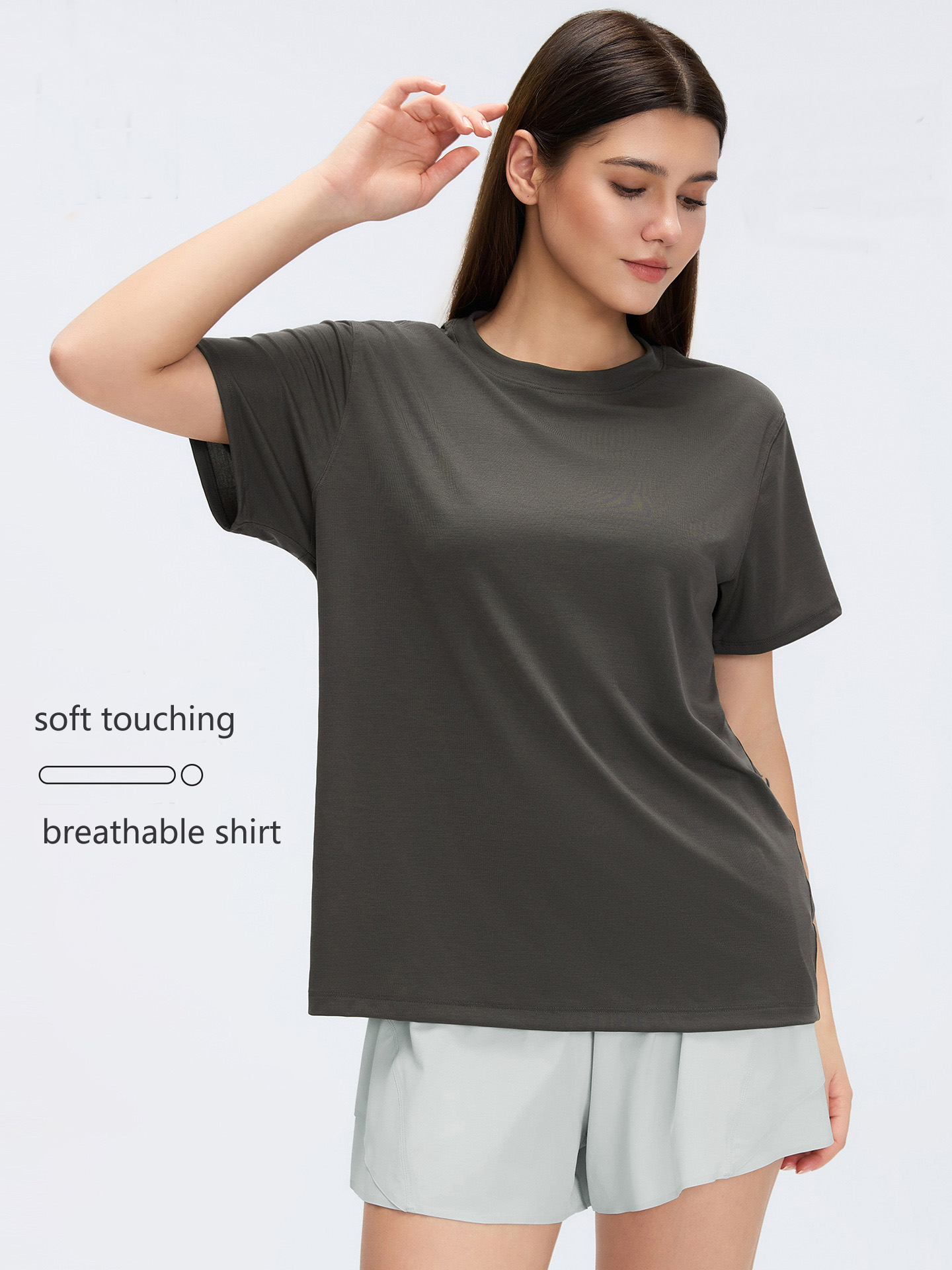 Round-neck Sports Short-sleeved Women's Summer Solid Color Soft Running and Fitness Top, Casual Loose Breathable Yoga Wear