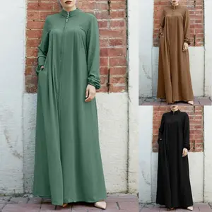 Nieuw Model Ramadan Gebed Moslim Katoen Abaya Effen Kleur Vrouwen Dubai Kalkoen Midden-Oosten Dames Hijab Sjaal Jurk Kaftan