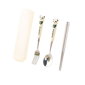 Xách tay 304 thép không gỉ Bộ đồ ăn thiết lập với gốm xử lý sáng tạo Panda Thiết kế-kim loại nĩa muỗng đũa cho các bên - Product Image 1