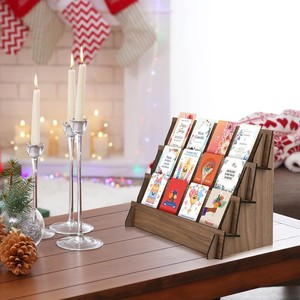 Wooden Four Tiered <b>Desk</b> Card Organizer Solid Wood Display Rack For Business Menu Cards <b>Rustic</b> Style - Product Image 1