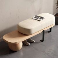 Banc Moderne en Bois de Mouton pour Chaussures à l'Entrée, Tabouret Créatif pour Salon, Meuble Ottoman en Bois