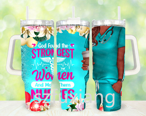 Vaso IND de dibujos animados personalizado con aislamiento portátil de 40 oz del Día de las enfermeras de estilo americano con mango y pajita - Product Image 5