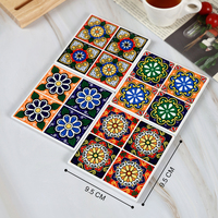 Sous-verres carrés en céramique écologiques imprimés UV personnalisés, 10 cm, 7 mm d'épaisseur, dos en liège, motifs floraux bohèmes pour la maison et la cuisine