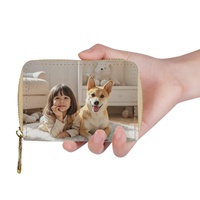Dompet Kartu PU dengan Resleting Cetak Foto Kustom, Tempat Kartu Nama Gambar Keluarga/Hewan Peliharaan yang Dipersonalisasi, Tempat Kartu Kredit/ID Portabel