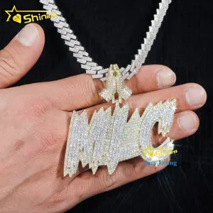 Hip Hop joyería 925 plata esterlina chapado en oro VVS Moissanite diamante collar letra nombre Iced Out colgante