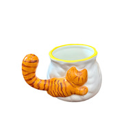 Mug Keramik Kucing Lucu, Mug Kopi Unik 350ml, Kucing Tabby Oranye Dan Calico, Dilukis Tangan, Pegangan Ergonomis, Hadiah Untuk Pecinta Kucing