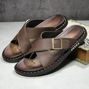 Nouvelles sandales vintage pour hommes 2026 – Claquettes en cuir lisse avec boucle, chaussures à enfiler, semelle robuste pour usage quotidien décontracté - Product Image 4