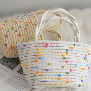 Bolso de Mano de Algodón con Pompones Coloridos, Bolso de Hombro para Mujer, Moda Diaria, Primavera 2023 - Product Image 3