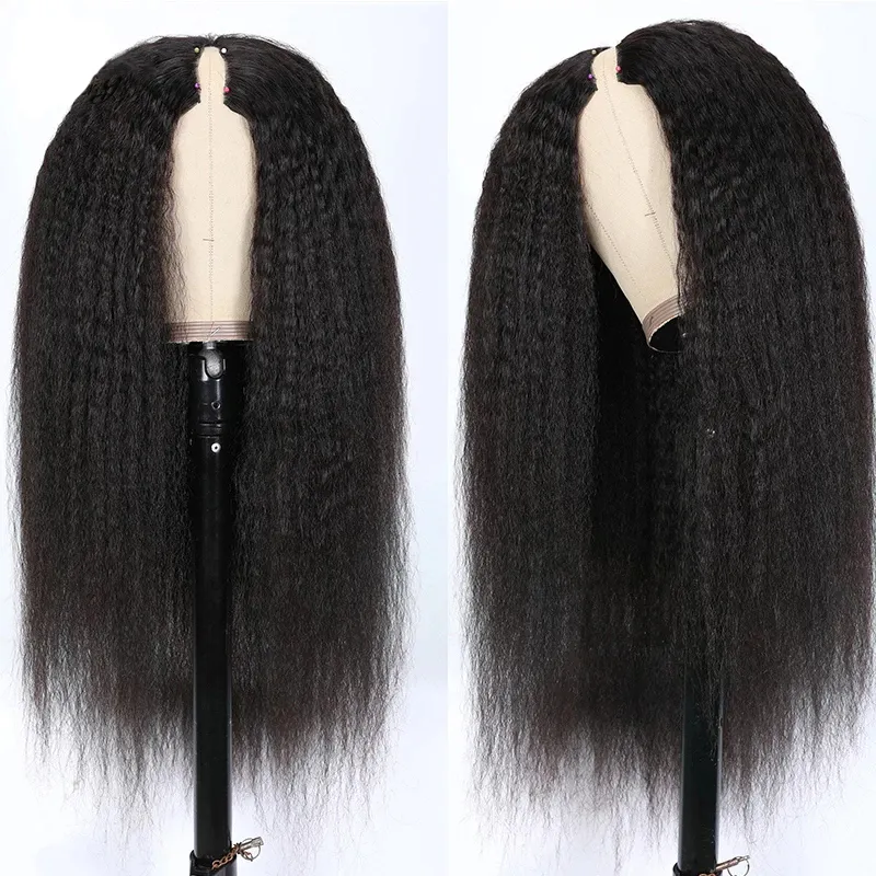 New arrival V Part Wig Human Hair Kinky Straight Human Hair Wigs For Women Machine Made Wig V Part Brazilian Human Hair