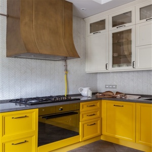 Armoires de cuisine modernes jaune vif prêtes à assembler en bois massif avec la couleur correspondante - Product Image 3