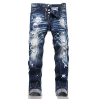 Jean skinny homme tendance, style européen, déchiré, délavé, brodé, extensible, pour jambes fines – Meilleures ventes