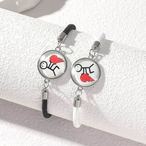 Soleil et Lune Acier Inoxydable Pierres Précieuses Amoureux Ami Bracelet Tressé Bracelet Saint Valentin Couple Amour Bracelet Lumineux - Product Image 1
