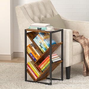 Estantería de madera y hierro de 4 niveles, estante de almacenamiento que ahorra espacio para sala de estar, oficina, estudio, libros, juguetes, decoración - Product Image 1