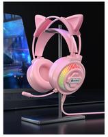 Casque de jeu Cat Ear avec microphone Casque supra-auriculaire filaire rose pour PC, ordinateur portable et filles de jeu
