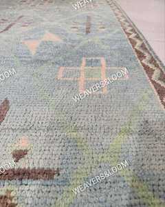 Alfombra Azul de Moda Tejida a Mano, Alfombra Oushak Moderna, Alfombra de Lana para Sala de Estar, Dormitorio, Comedor, Alfombra Oushak en Tonos Pastel - Product Image 2