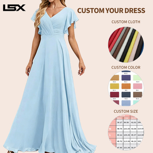 <span class=keywords><strong>Vestidos</strong></span> <span class=keywords><strong>de</strong></span> Dama <span class=keywords><strong>de</strong></span> Honor Personalizados Modernos y Tradicionales con Cuello <span class=keywords><strong>en</strong></span> V, Plisados, Elegantes, <span class=keywords><strong>de</strong></span> Chifón, Largos, para Boda - Product Image 2